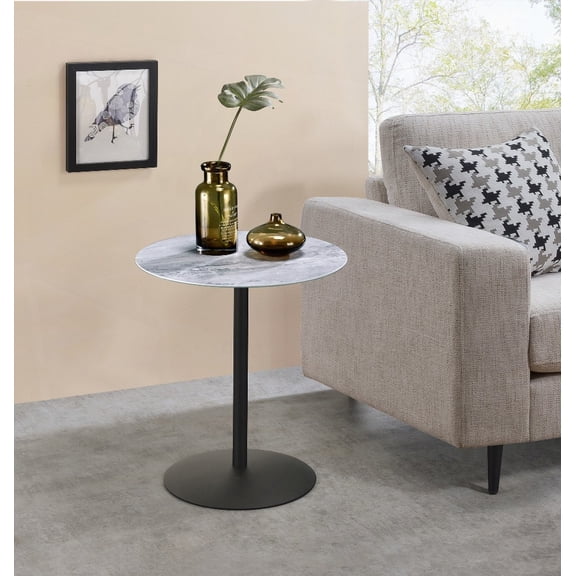 Circa 17.5" End Table with Marble Glass Textured Top and Steel Foundation