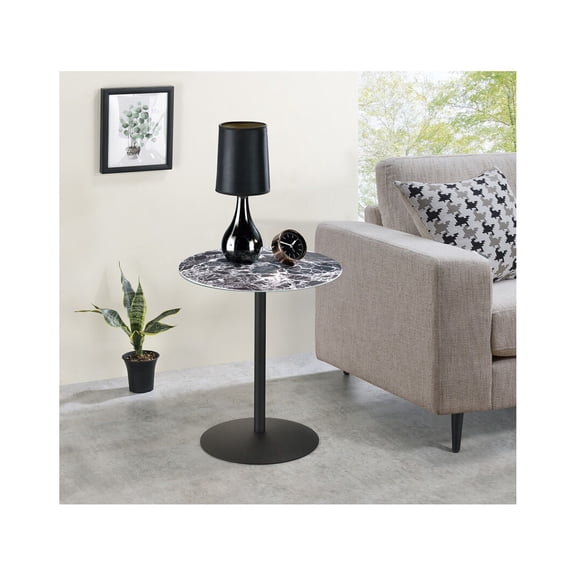 Circa 17.5" Round End Table with Black Marble Textured Glass Top