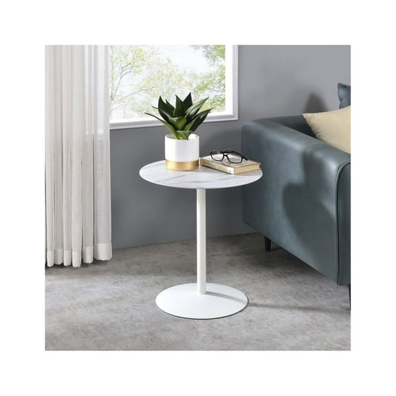 Circa 17.5" Round End Table with White Marble Textured Glass Top