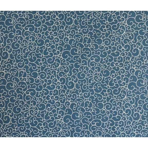 Blue Fabric with Silver Swirls