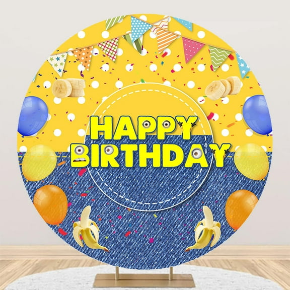 Circle 6.5FT Yellow Cartoon Birthday Party Decoration Supplies Cartoon Banana Photo Booth Backdrop Banner Kids Boys Baby Shower Birthday Party Photography Background