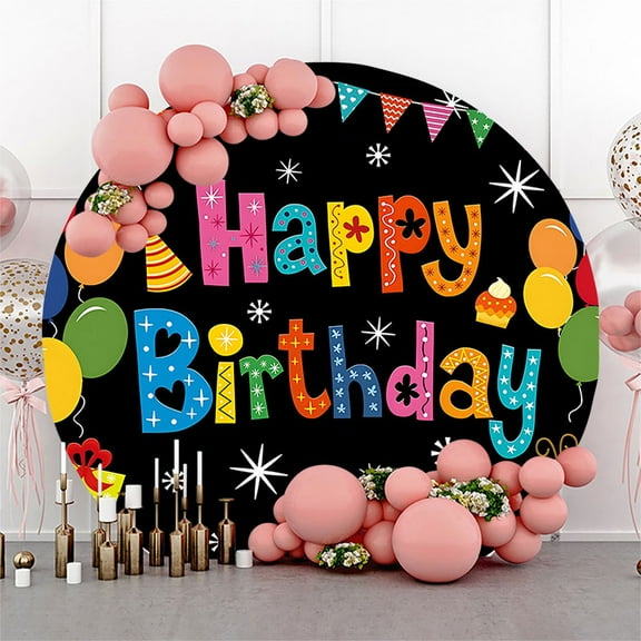 Circle 7.2ft Happy Birthday Party Banner Colorful Backdrop Yard Decoration for Boys Girls Background