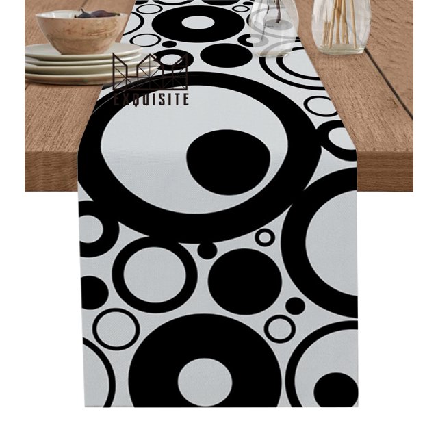 Circle Abstract Geometry Modern Art Black Grey Table Runner Wedding