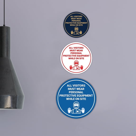Circle All Visitors Must Wear Personal Protective Equipment While On Site Sign (Brushed Gold) - Large