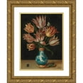 thumbnail image 1 of Circle of Ambrosius Bosschaert I 19x24 Gold Ornate Framed and Double Matted Museum Art Print Titled - A Still Life with Parrot Tulips in a Wan-Li Vase, a Fly and a Lizard, 1 of 4