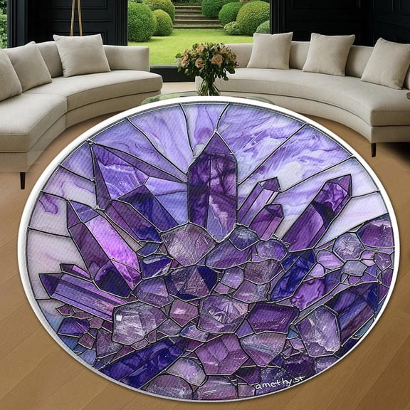 Circle Area Rug, Amethyst Washable Non-Slip Floor Carpet, Soft Rug for Living Room Bedroom Decor 24 Inch