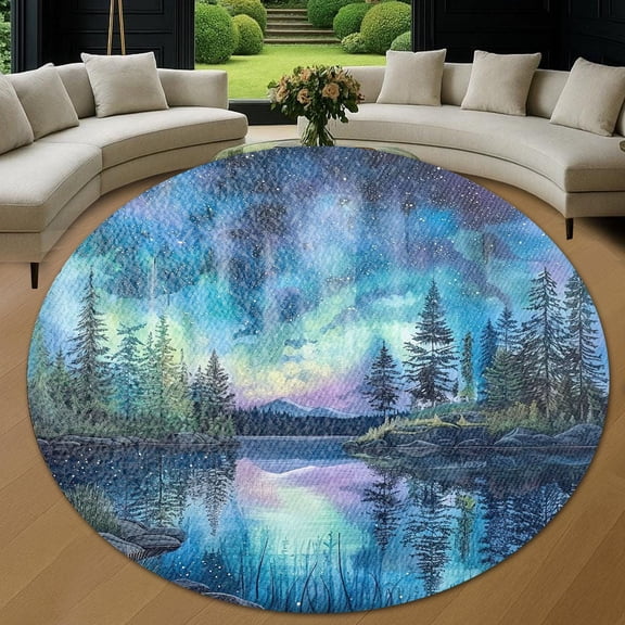 Circle Area Rug, Aurora Borealis21 Washable Non-Slip Floor Carpet, Soft Rug for Living Room Bedroom Decor 24 Inch