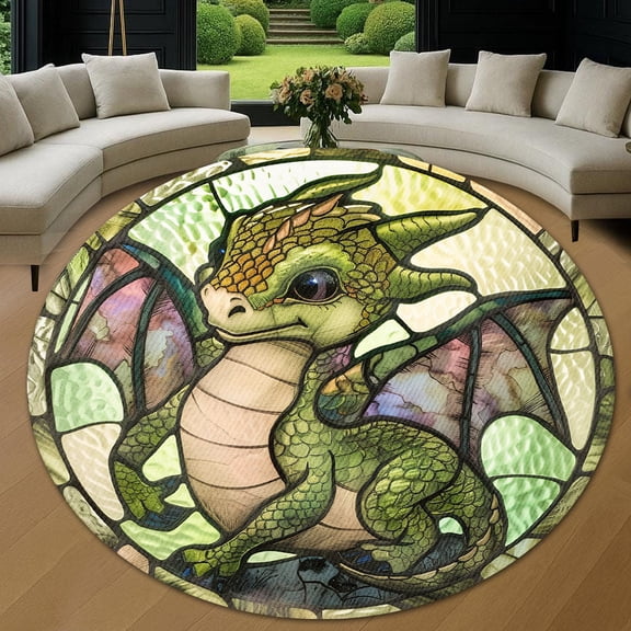 Circle Area Rug, Baby Dragon Washable Non-Slip Floor Carpet, Soft Rug for Living Room Bedroom Decor 24 Inch