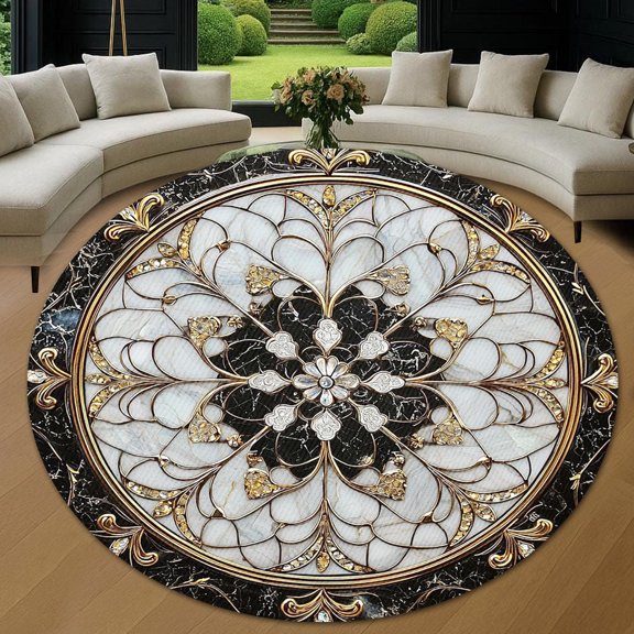 Circle Area Rug, Boho Pattern1 Nature Pattern Washable Non-Slip Floor Carpet, Soft Rug for Living Room Bedroom Decor 24 Inch