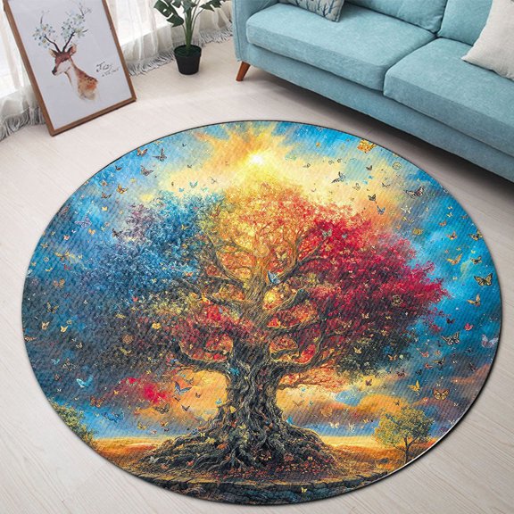 Circle Area Rug, Butterfly1 Washable Non-Slip Floor Carpet, Soft Rug for Living Room Bedroom Decor 24 Inch