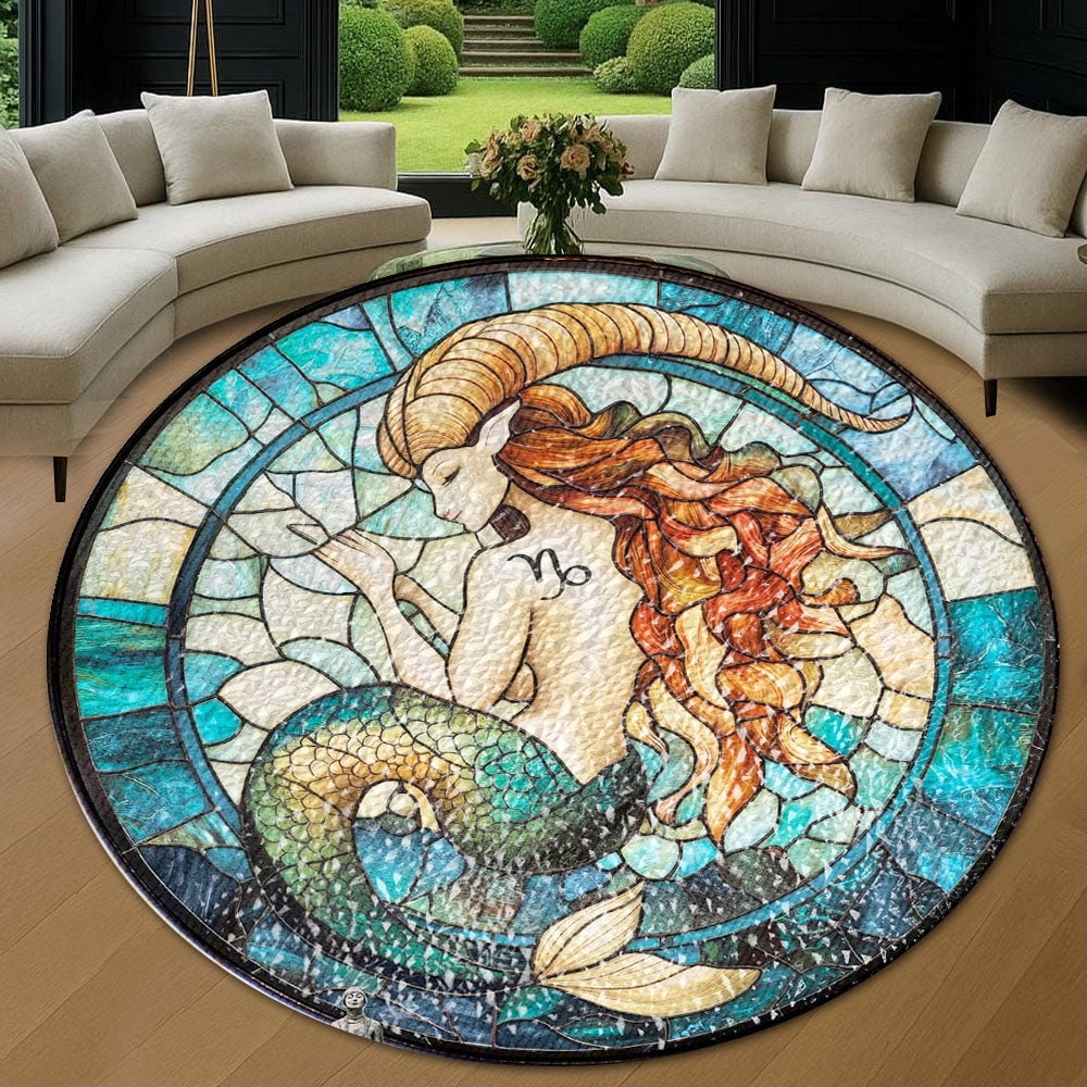 Circle Area Rug, Capricorn Zodiac Lightcatcher1 Washable Non-Slip Floor ...