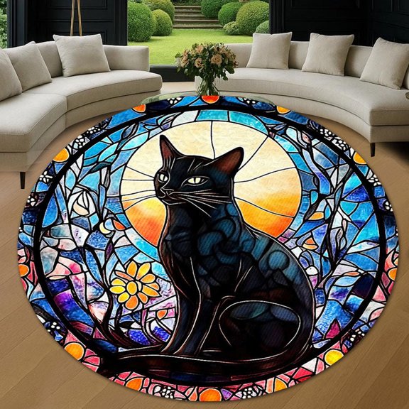 Circle Area Rug, Cat 2 Washable Non-Slip Floor Carpet, Soft Rug for Living Room Bedroom Decor 24 Inch