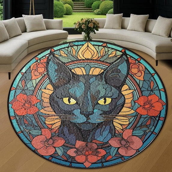Circle Area Rug, Cat16 Washable Non-Slip Floor Carpet, Soft Rug for Living Room Bedroom Decor 71 Inch