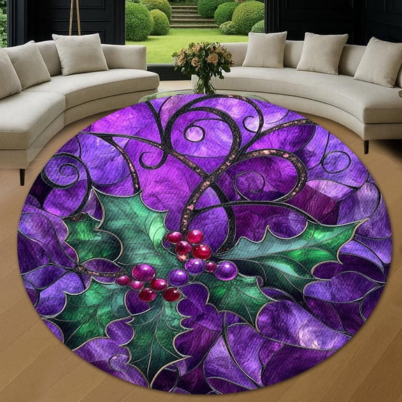 Circle Area Rug, Christmas Amethyst 2 Washable Non-Slip Floor Carpet, Soft Rug for Living Room Bedroom Decor 24 Inch