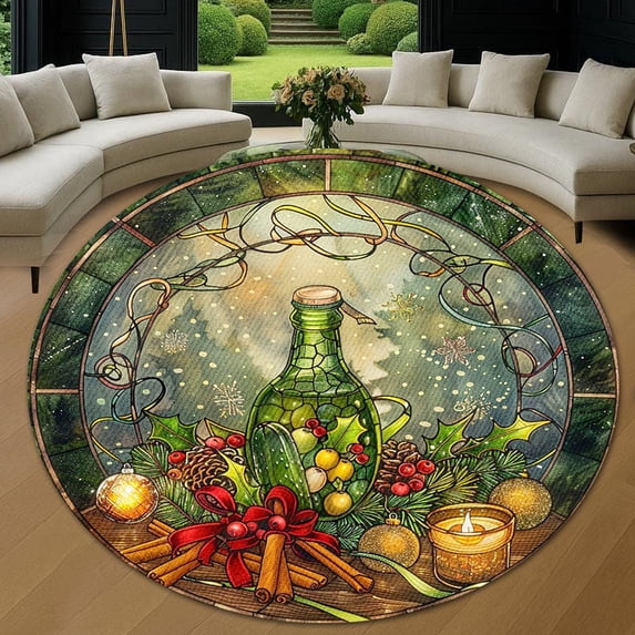 Circle Area Rug, Christmas Cucumber Pickle1 Washable Non-Slip Floor Carpet, Soft Rug for Living Room Bedroom Decor 59 Inch