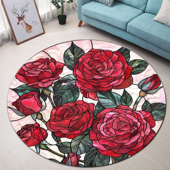 Circle Area Rug, Christmas Snowflake61 Cute Design Washable Non-Slip Floor Carpet, Soft Rug for Living Room Bedroom Decor 24 Inch