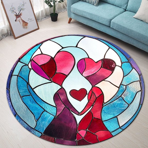 Circle Area Rug, Couple 3 Animal Lover Gift Washable Non-Slip Floor Carpet, Soft Rug for Living Room Bedroom Decor 24 Inch