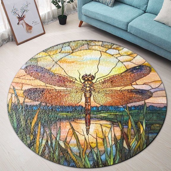 Circle Area Rug, Dragonfly10 Washable Non-Slip Floor Carpet, Soft Rug for Living Room Bedroom Decor 24 Inch