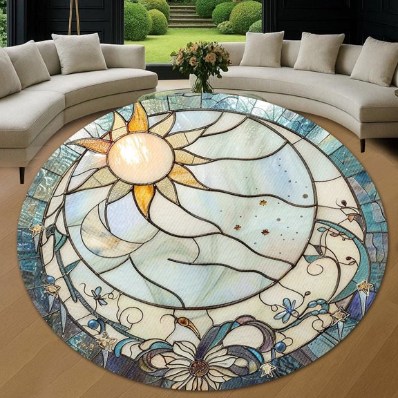 Circle Area Rug, Easter Moon&sun 3 Washable Non-Slip Floor Carpet, Soft Rug for Living Room Bedroom Decor 24 Inch
