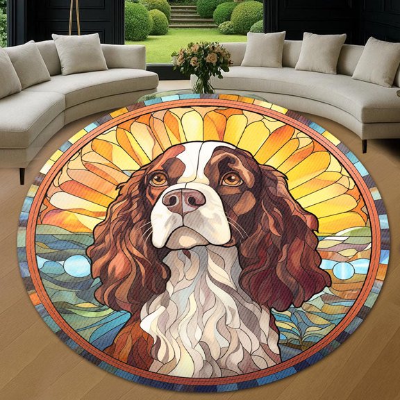 Circle Area Rug, English Springer Spaniel Washable Non-Slip Floor Carpet, Soft Rug for Living Room Bedroom Decor 24 Inch