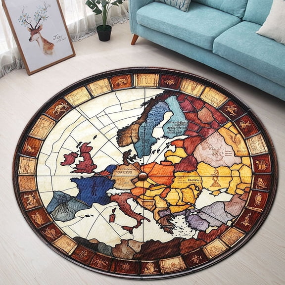 Circle Area Rug, European 1 Cute Design Washable Non-Slip Floor Carpet, Soft Rug for Living Room Bedroom Decor 24 Inch