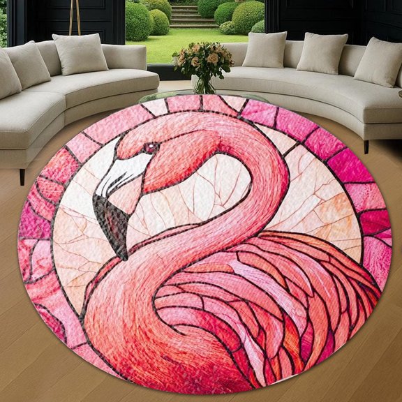 Circle Area Rug, Flamingo1 Washable Non-Slip Floor Carpet, Soft Rug for Living Room Bedroom Decor 24 Inch