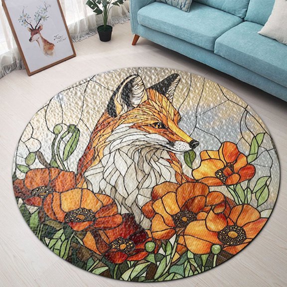 Circle Area Rug, Fox1 Washable Non-Slip Floor Carpet, Soft Rug for Living Room Bedroom Decor 24 Inch