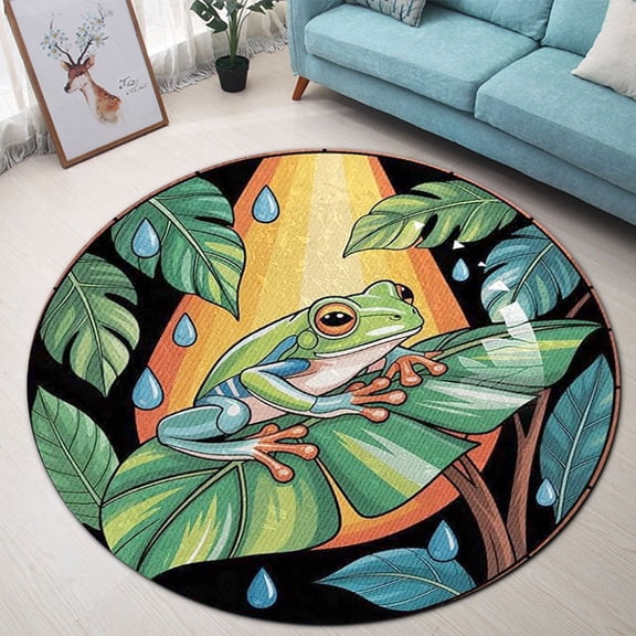 Circle Area Rug, Frog Animal Lover Gift Washable Non-Slip Floor Carpet, Soft Rug for Living Room Bedroom Decor 24 Inch