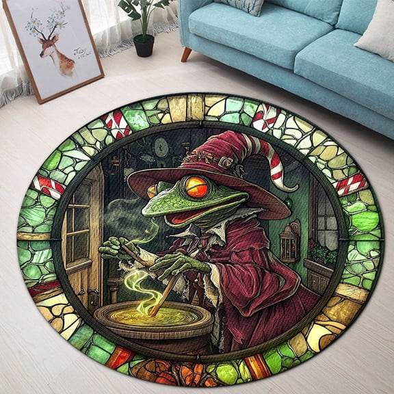 Circle Area Rug, Frog Candy's House 1 Washable Non-Slip Floor Carpet, Soft Rug for Living Room Bedroom Decor 24 Inch