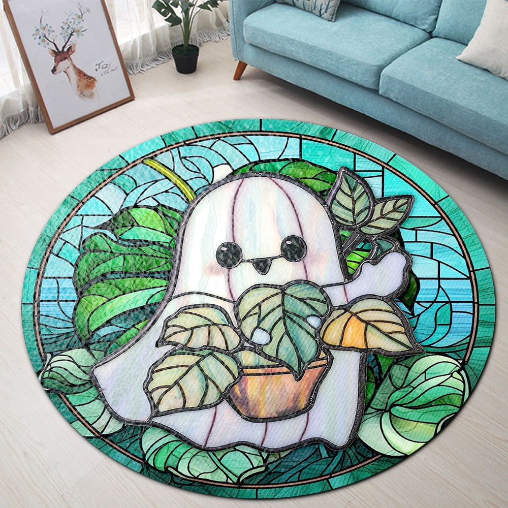 Circle Area Rug, Ghost Greenhouse Washable Non-Slip Floor Carpet, Soft ...