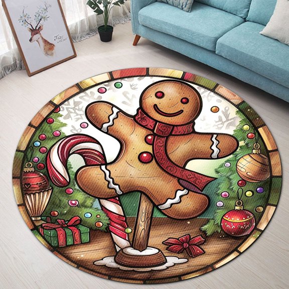 Circle Area Rug, Gingerbread2 Cute Design Washable Non-Slip Floor Carpet, Soft Rug for Living Room Bedroom Decor 24 Inch