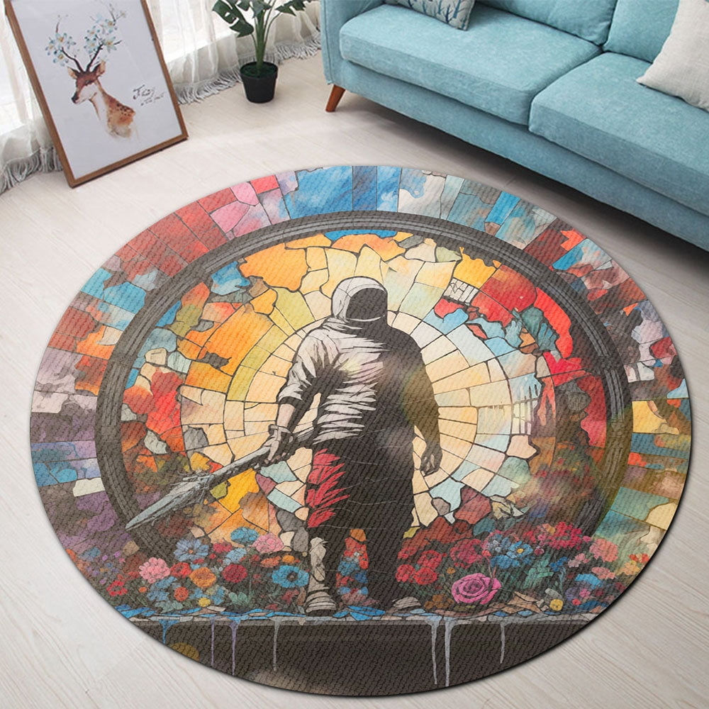 Circle Area Rug, Graffiti Freedom Fighter Washable Non-Slip Floor ...