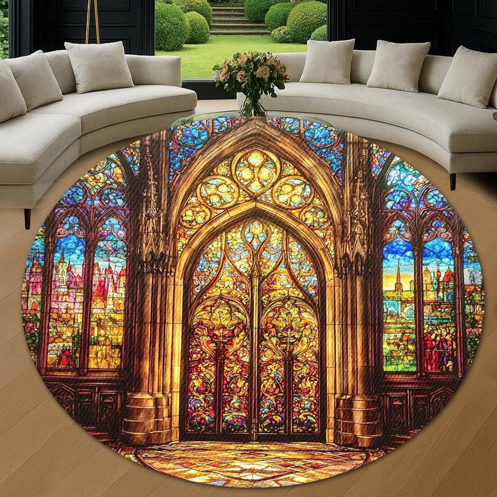 Cathedral Rug Circle Area Rug, Holy Cathedral Door 2 Washable Non-Slip Floor Carpet ...