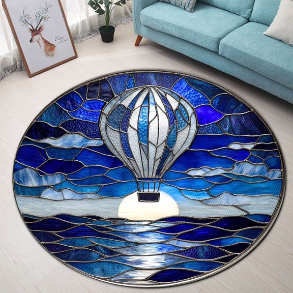 Circle Area Rug, Hot Air Balloon1 Washable Non-Slip Floor Carpet, Soft Rug for Living Room Bedroom Decor 24 Inch