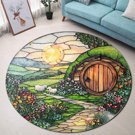 Circle Area Rug, House1 Washable Non-Slip Floor Carpet, Soft Rug for Living Room Bedroom Decor 24 Inch