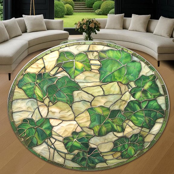 Circle Area Rug, Ivy Nature Pattern Washable Non-Slip Floor Carpet, Soft Rug for Living Room Bedroom Decor 24 Inch