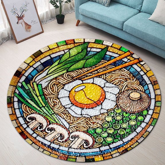 Circle Area Rug, Japanese Ramen Ramen Washable Non-Slip Floor Carpet, Soft Rug for Living Room Bedroom Decor 24 Inch