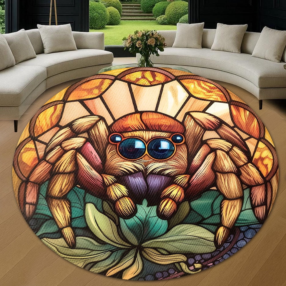Circle Area Rug, Jumping Spider Washable Non-Slip Floor Carpet, Soft Rug for Living Room Bedroom Decor 71 Inch