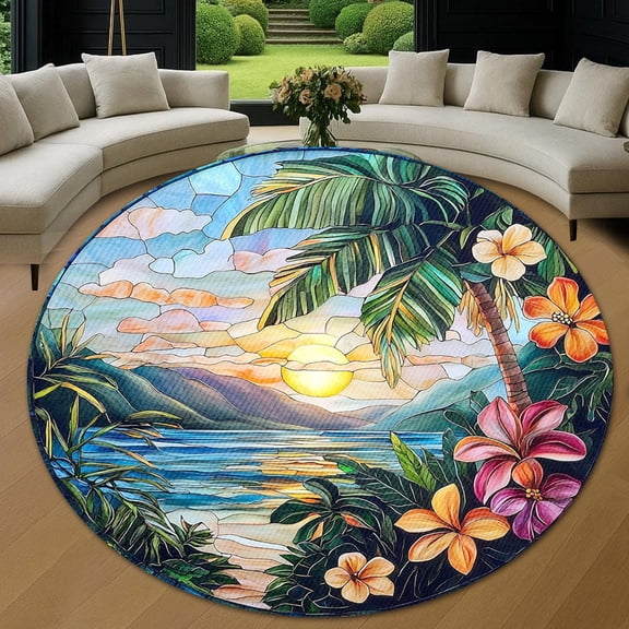 Circle Area Rug, Landscape Nature Pattern Washable Non-Slip Floor Carpet, Soft Rug for Living Room Bedroom Decor 24 Inch