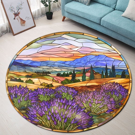 Circle Area Rug, Lavender2 Washable Non-Slip Floor Carpet, Soft Rug for Living Room Bedroom Decor 24 Inch
