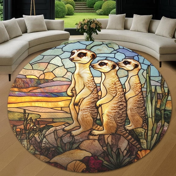 Circle Area Rug, Meerkats Washable Non-Slip Floor Carpet, Soft Rug for Living Room Bedroom Decor 24 Inch