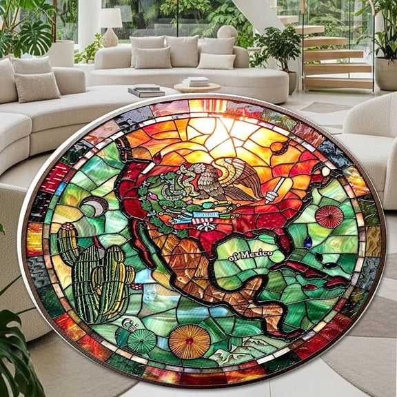 Circle Area Rug, Mexico Washable Non-Slip Floor Carpet, Soft Rug for Living Room Bedroom Decor 24 Inch