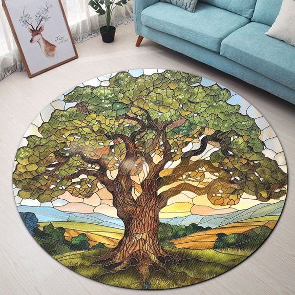 Circle Area Rug, Mighty Oak Washable Non-Slip Floor Carpet, Soft Rug for Living Room Bedroom Decor 24 Inch