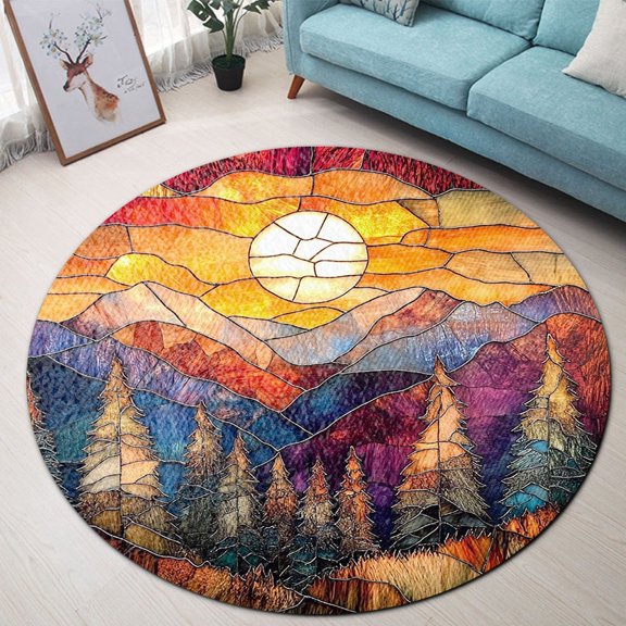 Circle Area Rug, Mountain21 Washable Non-Slip Floor Carpet, Soft Rug for Living Room Bedroom Decor 24 Inch