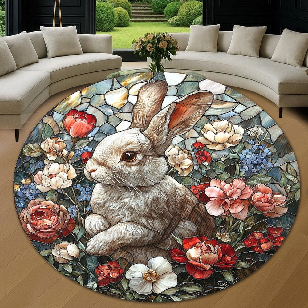 Rodent Rugs Circle Area Rug, Rabbit1 Animal Lover Gift Washable Non-Slip Floor ...