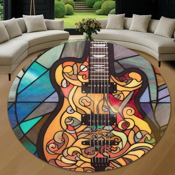 Circle Area Rug, Rock N Roll Washable Non-Slip Floor Carpet, Soft Rug ...