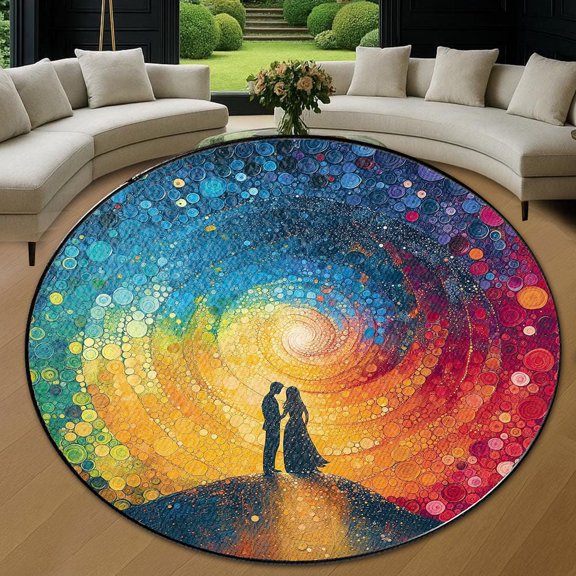 Circle Area Rug, Romantic Galaxy Couple Washable Non-Slip Floor Carpet, Soft Rug for Living Room Bedroom Decor 24 Inch