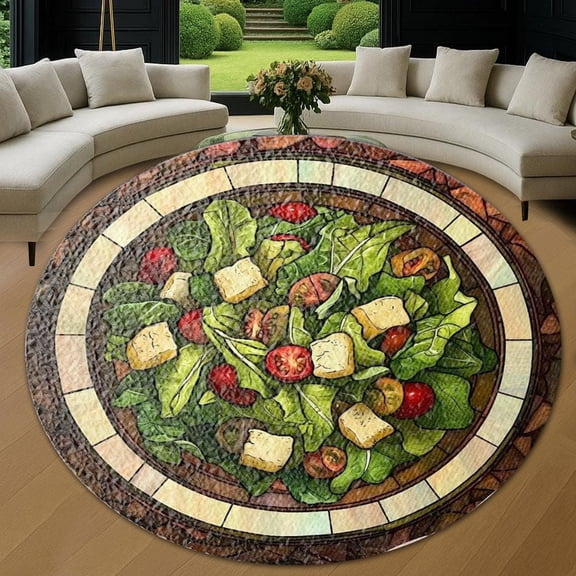 Circle Area Rug, Salad Vegan Food Washable Non-Slip Floor Carpet, Soft Rug for Living Room Bedroom Decor 24 Inch