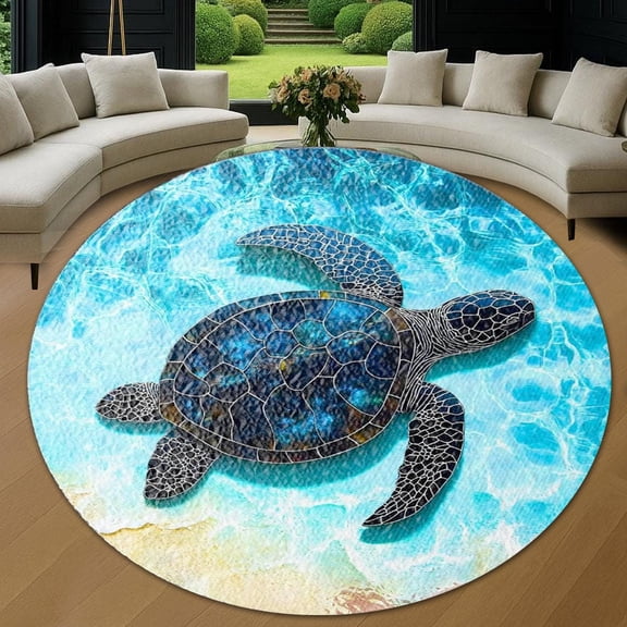 Circle Area Rug, Sea Turtle7 Washable Non-Slip Floor Carpet, Soft Rug for Living Room Bedroom Decor 24 Inch