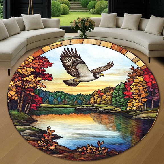 Circle Area Rug, Seahawk Soaring Washable Non-Slip Floor Carpet, Soft Rug for Living Room Bedroom Decor 24 Inch